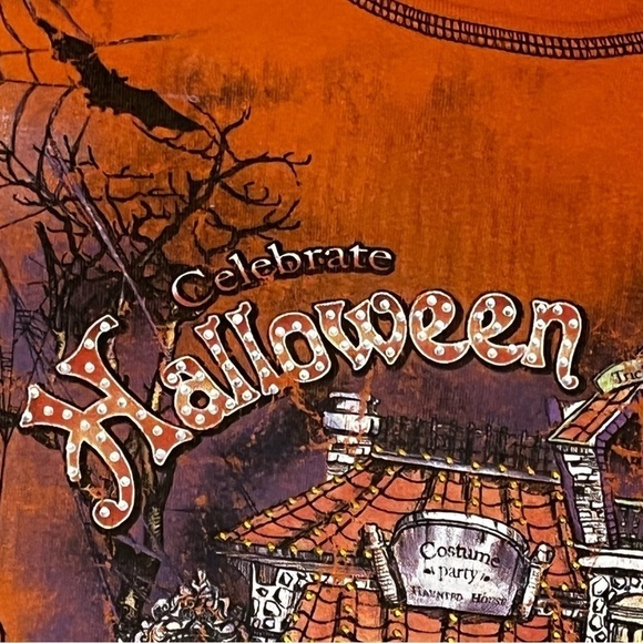 Y2K Halloween Knit Top Haunted House Pumpkins Cobwebs 2 sided Spooky Orange XXL - Picture 4 of 9